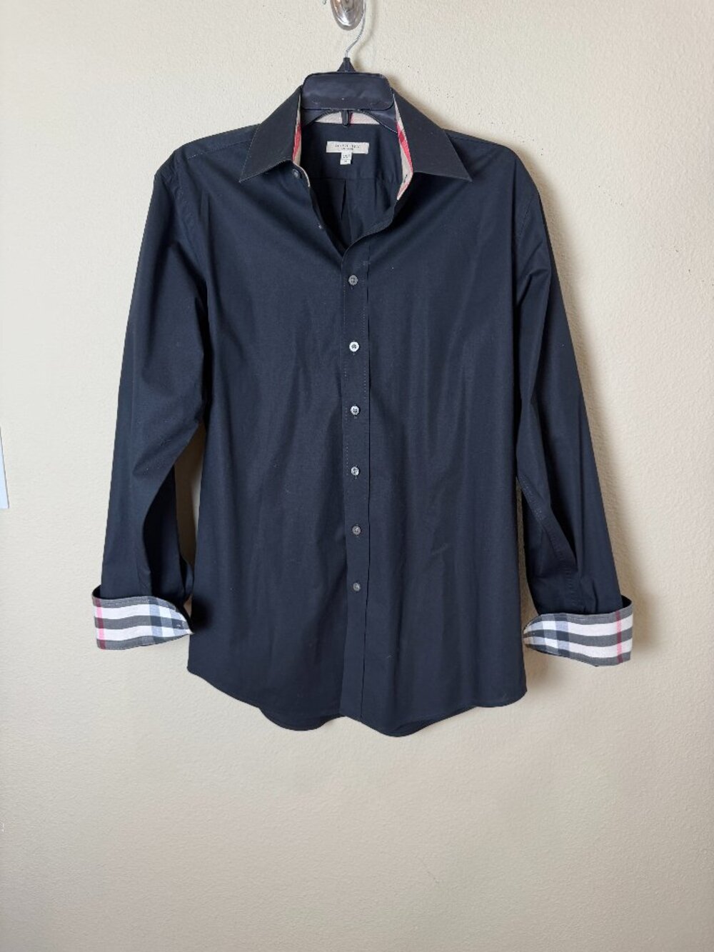 Burberry Classic Men's Button Down with Classic Check Pattern Cuffs Size Medium